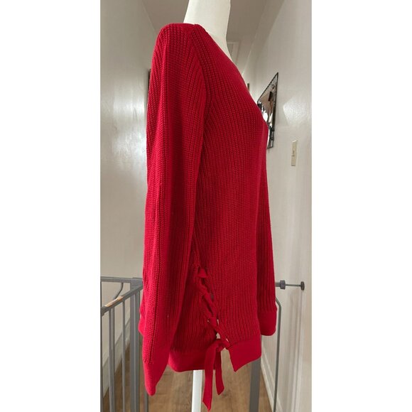 EUC Loft Red Knit Sweater Womens  With Side Ties - Picture 2 of 7